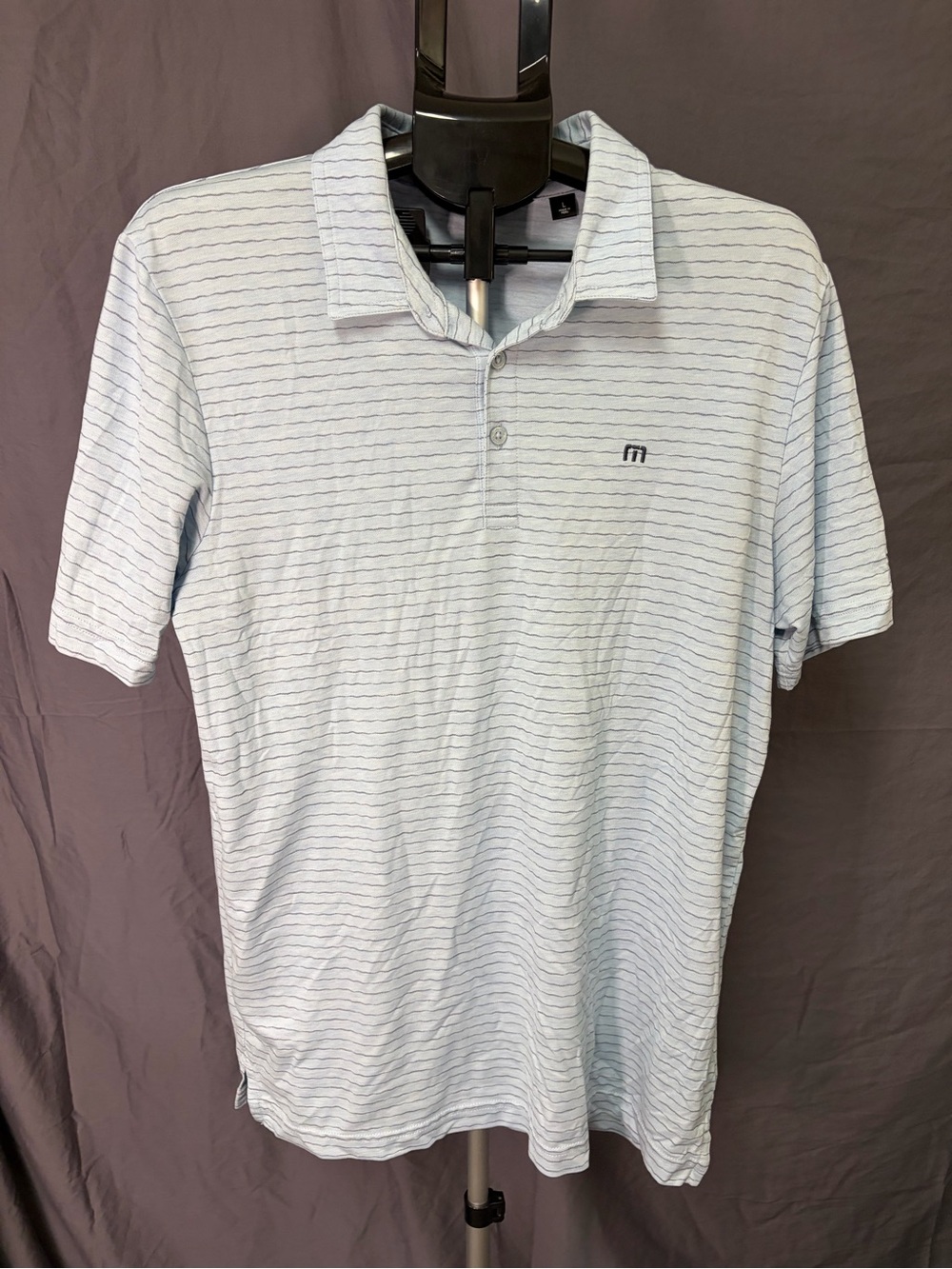 Travis Mathew Light Blue Striped Men's Polo